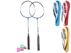 Badmintonové rakety 65cm kov 2ks s košíčkem 2ks 3barvy v tašce