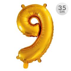 Balón narozeninový 35 cm - číslo 9, zlatý