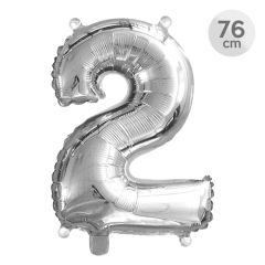 Balón narozeninový 76 cm - číslo 2, stříbrný