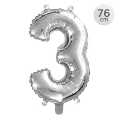 Balón narozeninový 76 cm - číslo 3, stříbrný