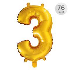 Balón narozeninový 76 cm - číslo 3, zlatý