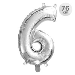 Balón narozeninový 76 cm - číslo 6, stříbrný