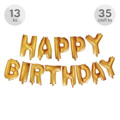 Balón narozeninový Happy Birthday 35 cm/13 ks, zlatý