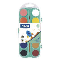 Milan  Barvy akvarelové MILAN - 12 barev, 30 mm + štětec
