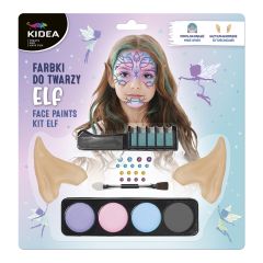 KIDEA  Barvy na obličej ELF - 4 barvy + uši Elfa, štětec, hřeben (sada)