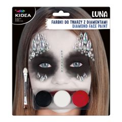 KIDEA  Barvy na obličej LUNA - 3 barvy + štětec a diamanty (sada)