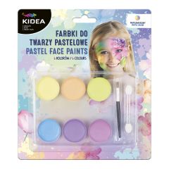 KIDEA  Barvy na obličej, pastelové - 6 barev + štětec (sada)