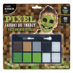 KIDEA  Barvy na obličej PIXEL - fosforeskující barvy + štětec (sada)