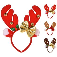 Čelenka - vánoční sob s parohy zdobenými rolničkami a mašlí (mix 3 barev)