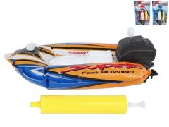 Člun na natažení 17cm plující po vodě nafukovací s pumpičkou 3barvy na kartě