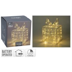 Dárková krabička s mašlí a LED světlem, 15 cm