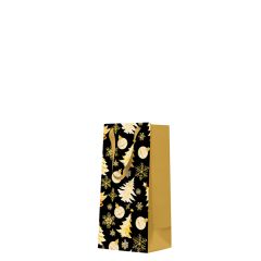 Dárková taška malá/úzká - Golden christmas trees black 10x22x7 cm