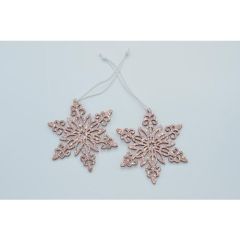 Dekorace závěsná - Sněhová vločka dřevěná růžová 8 cm, mix / 1ks