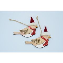 Dekorace závěsná - Vánoční ptáček dřevěný 12 cm, sada 2 ks