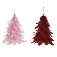 Dekorace závěsná - Vánoční stromek z pírek 13 cm růžový / bordový, mix / 1ks
