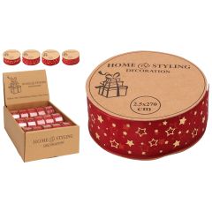 Dekorační stuha 25x2700 mm tkaná, vínová (mix 4 vzorů, cena /1 ks)