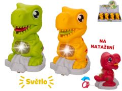 Dinosaurus 11cm na baterie jezdící na natažení se světlem 3barvy 12ks v DBX