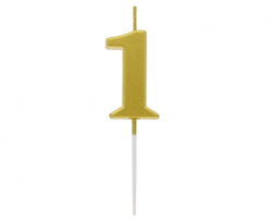 Dortová svíčka B&C - číslo 1 zlatá metalíza 9,5 cm