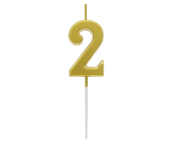 Dortová svíčka B&C - číslo 2 zlatá metalíza 9,5 cm