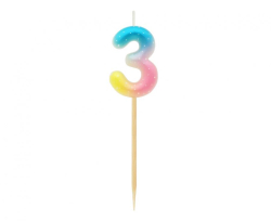 Dortová svíčka - číslice 3 pastelová ombré 11 cm