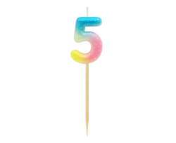 Dortová svíčka - číslice 5 pastelová ombré 11 cm