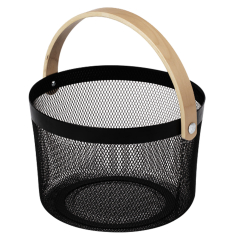 JUNIOR  Drátěný koš s uchem kulatý - černý
