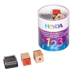 HEIDA  Dřevěná razítka v boxu - 15ks Matematika + poduška