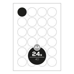 PRINT  Etikety PRINT A4 / 100 ks, kruhové 40 - 24 etiket, bílé