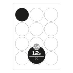 PRINT  Etikety PRINT A4 / 100 ks, kruhové 60 - 12 etiket, bílé