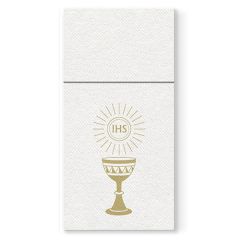 Kapsy na příbory PAW Airlaid 40x40cm My First Communion Gold, 25 ks/bal