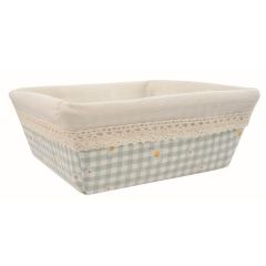 Košík látkový tyrkysově modrý s květinami 19 x 7 x 19 cm