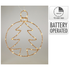 KOOPMAN  Kruh se stromkem a LED světlem, 48 cm, zlaté třpytky (2 varianty)