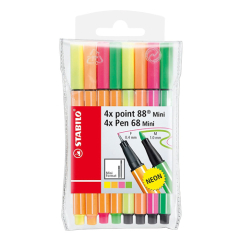 Stabilo  Liner jemný & Vláknový fix- STABILO point 88 Mini & Pen 68 Mini - 8 ks balení Neon