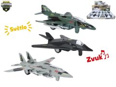 Mission Control letadlo vojenské 15,5cm kov zpětný chod na baterie světlo a zvuk 3druhy 12