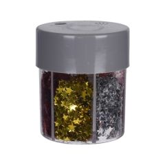 Koopman International b.v.  Mix barevných třpytek s hvězdičkami - zlatá, červená, stříbrná 106 g