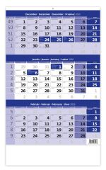 Nástěnný kalendář na rok 2026 - tříměsíční modrý kalendář se jménem