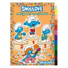 AKIM  Omalovánka Šmoulové - maluj podle barevných teček + maxi voskovka