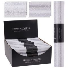 Organza látková 28x250 cm - stromek /tečky, stříbrná barva (mix)