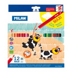 Milan  Pastelky MILAN Maxi šesthranné 12 ks + ořezávatko