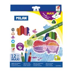 Milan  Pastelky MILAN Maxi trojhranné 12 ks + ořezávatko