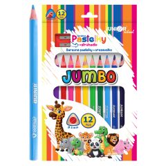 Pastelky JUNIOR Zoo JUMBO trojhranné - sada 12 ks + ořezávátko