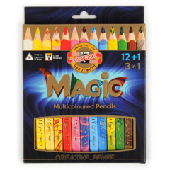 Pastelky trojhranné KOH-I-NOOR MAGIC 3408 s vícebarevným tuhou sada 12 + 1 ks