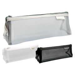 Penál, trojúhelníkový tvar, průhledná PVC síťovina, prázdný (mix 3 barev)