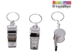 Píšťalka přívěsek na klíče 4,5cm kov 12ks na kartě