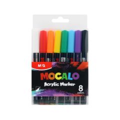 Popisovač M&G MOCALO Acrylic Marker, hrot 1 mm (sada 8 barev)