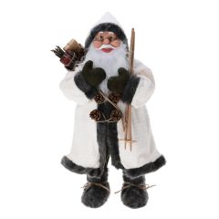 Postavička Mikuláše s dárky a lyžemi 80 cm v bílém kabátě