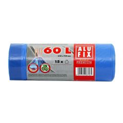 Pytle na odpad zatah. LDPE 60L / 15ks (64x70cm) modré 27 mic