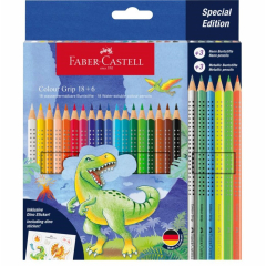 Sada pastelek Faber-Castell Colour Grip 18+6 neonových a metalických - Dino
