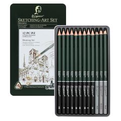 Sada tužek na kreslení a skicování (12 ks) v plechové krabičce