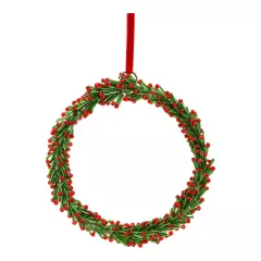 Skleněný vánoční věnec 15 cm na zavěšení, zeleno-červený kruh